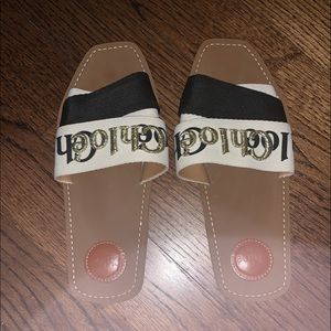 NWOT Chloe Woody Sandal Gold Embroidery
